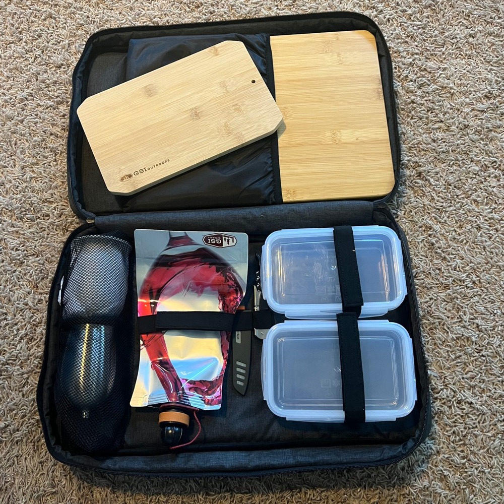 GSI Outdoors Table for Two Picnic Set w/ Zippered Carry Bag Wine Cheese Board +